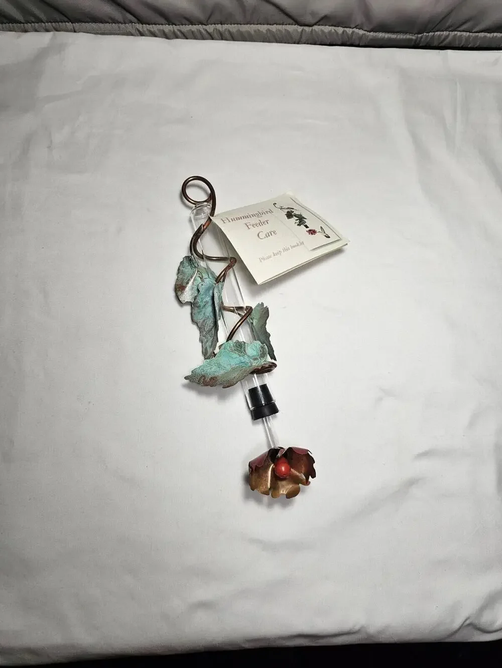 Creative Copper Morning Glory Flower And Leaves Hanging Hummingbird Feeder